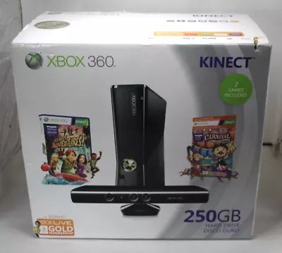 Microsoft XBox 360 S W/ Kinect 250 GB Bundle 2 Controllers In Orginal Box • $125