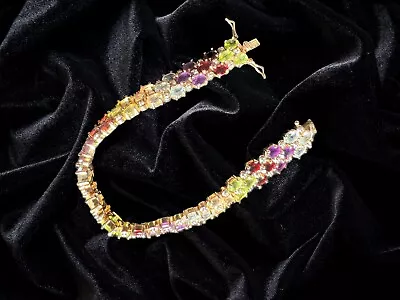 Vintage Ross Simmons Vermeil Multi-colored Gem Tennis Bracelet 925 Sterling 7.5” • $165