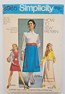 70s Simplicity Sew Pattern 8965 Misses Maxi Mini Skirt & Detachable Bib 10 CUT • $6.99