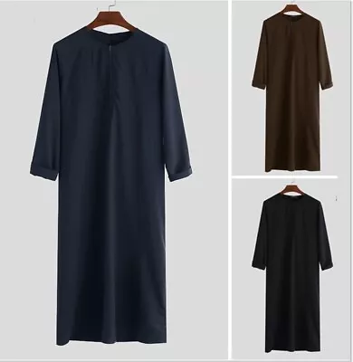 Men Muslim Long Sleeve Top Longshirt Jubba Baggy Abaya Kaftan T Shirt Tunic Gown • $29.54