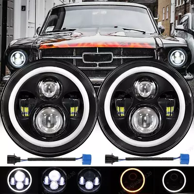 For Ford Mustang 1965-1978 7inch Round LED Headlights Halo DRL Angel Eyes Chrome • $91.98