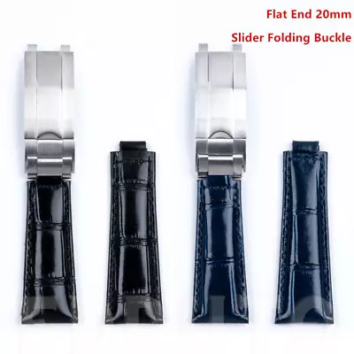 20mm Leather Watch Band Strap Fits Rolex Submariner GMT Daytona Black Blue • $43.34