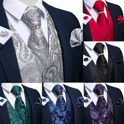 Men Vest Tie Set Wedding Black Gold Tuxedo Suit Vest Formal Dress Sleeveless • $38.10