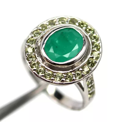 Gemstone 7 X 9 MM. Green Agate & Peridot Jewelry Ring 925 Silver Size 6.25 • $9.99