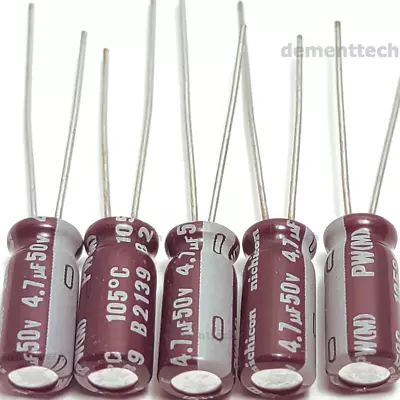 $1.69 • Buy 5pcs - 4.7uF 50V Nichicon PW 105C Radial Capacitors Caps (replaces 25V 35V)