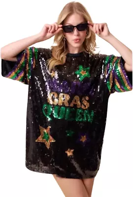 Women's Mardi Gras Queen Black Sequin Dress • $74.99