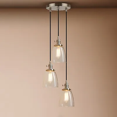 £93.95 • Buy Cluster 1/3 Retro Industrial Lamp Bell Glass Shade Loft Ceiling Pendant Light