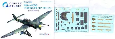 Quinta Studios 1/48 JUNKERS Ju-87D/G STUKA DECAL COLORED INTERIOR SET Hasegawa • $13.99