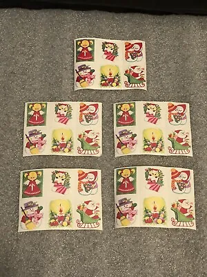 Vintage Holiday Christmas Gummed Seals Lick & Stick Square Stickers 30 Stickers • $12