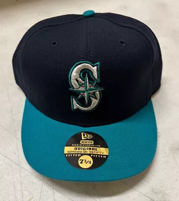 New Era Seattle Mariners Vintage 90's 100% Wool Fitted 7 3/4 Hat Cap - Free Ship • $20.99