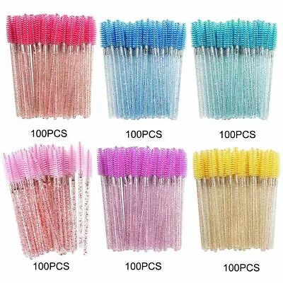 New 100pcs Crystal Handle Disposable Mascara Wands Eyelash Eyebrow Brushes  • $9.98