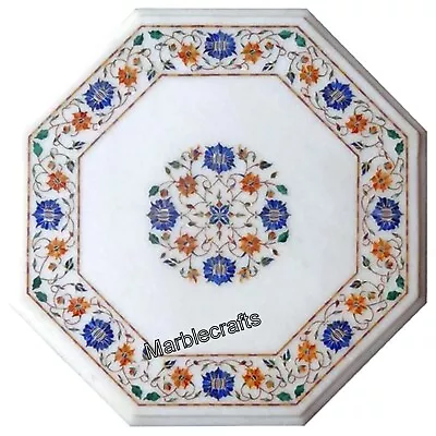 Coffee Table Top Inlaid With Beautiful Floral Design White Marble Entryway Table • $263.50