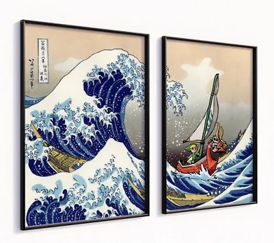 Zelda Wall Art Poster SET Of 2 Windwaker X The Wave Gaming Prints Gamer Gifts • £38.50