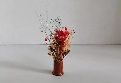 Vintage 1:12 Natural Dried Flower Arrangement In Wood Vase Dollhouse Miniature • $4