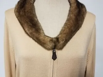 $14.24 • Buy CAMBRIDGE DRY GOODS Women's Large Faux Fur Collar Cardigan Sweater Zip Brown 