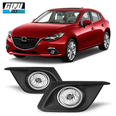 Fog Lights For Mazda 3 2014-2016 W/Bezel Lamps Wiring Kit Switch Clear Lens PAIR • $58.99