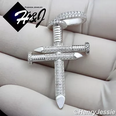 Men Women 925 Sterling Silver Icy Bling Cubic Zirconia 3d Nail Cross Pendant*139 • $39.99