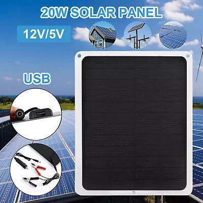 20W Solar Panel 12V Trickle Charger Battery Charger Kit Maintainer Boat Car RV • $15.99