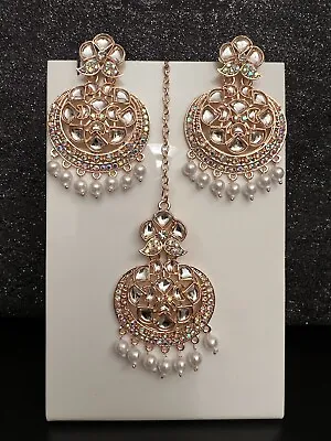 £10.99 • Buy Asian Indian Pakistani Rose Gold Plated Traditional Tikka Earrings Jewellers Set