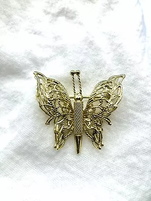 Vintage Monet Butterfly Brooch Pin Gold Tone 3D Filigree Wings Figural 1.5  • $0.99