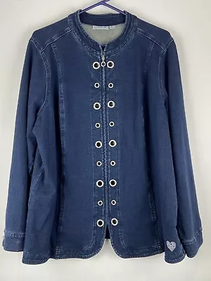 Dream Jeannes By Quacker Factory Denim Rhinestone Circle Zip Jacket Size XL (915 • $24.95