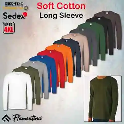 £10.14 • Buy Unisex Long Sleeve Stretch Plain T-Shirt Mens Ladies Cotton Round Neck Women Top