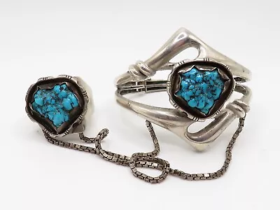 VINTAGE SIGNED  W.J. JOHNSON  STERLING SILVER SLAVE RING & BRACELET W TURQUOISE* • $249.99