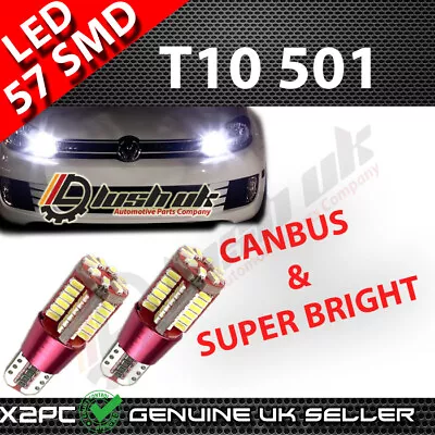 2x T10 501 W5W 57 Smd LED Error Free Canbus Bulbs Pure Bright White Audi VW • £4.99