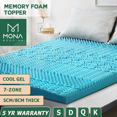 $82.99 • Buy Mona Memory Foam Mattress Topper 5/8cm 7-Zone Cool Gel BAMBOO FABRIC COVER Bed