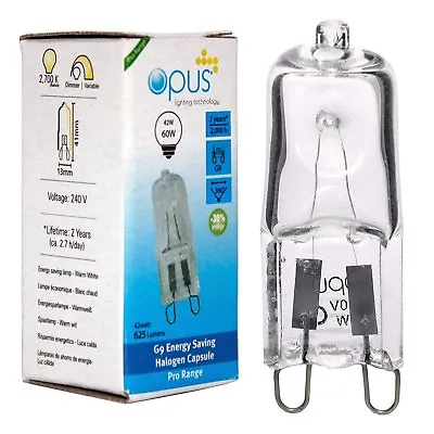 £6.46 • Buy 10 X Opus 42 Watt = 60 Watt G9 Halogen Capsule Energy Saving Light Bulbs 240v