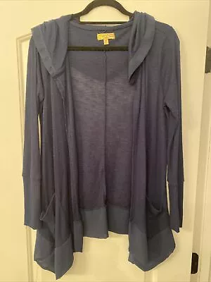 NWOT Princess Vera Wang Womens Blue Ribbed Open Cardigan Hood Pkts Asymetric M • $9.99