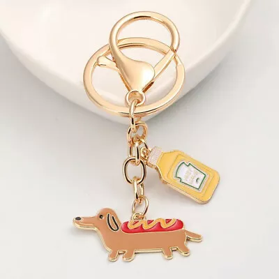 Mustard On My Dachshund Keychain Hotdog Dog Breed Gold Keyring Ketchup Cute Gift • $9.55