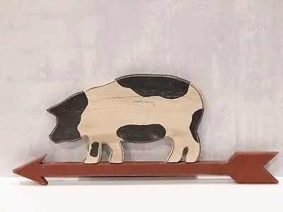 Wood Pig On An Arrow Vintage Decor Handpainted Farmhouse Decor Rustic Pig • $30