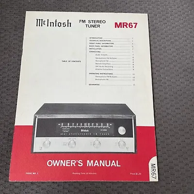 McIntosh MR67 OWNERs MANUAL. • $45