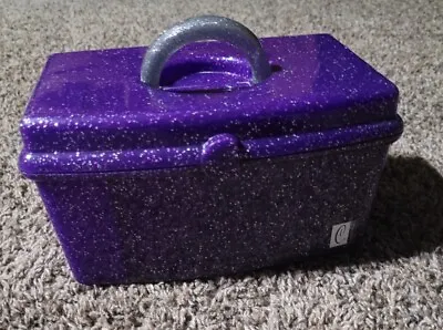 Vintage Caboodles PURPLE Metallic Glitter Makeup Jewelry Organizer Case Mirror • $14.99