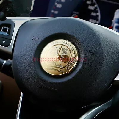 Gold Affalterbach AMG Steering Wheel Badge Emblem For Mercedes CLA CLS C63 E G63 • $15.63