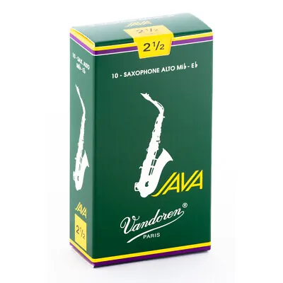 Vandoren SR2625 Alto Sax 2.5 Strength Java Saxophone Reeds Green Box Of 10 • $29.95