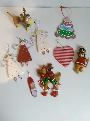 Vintage 9 Christmas Tree Decorations Angel Reindeer Bear Tree Slinky Dog Heart • $20