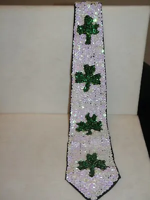 Sequin St.patrick's Day Neck Tie Shamrock Irish Parade Necktie New!  White • $15.95