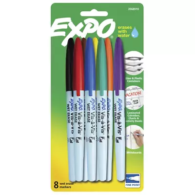 Vis-A-Vis Wet Erase Markers Fine Point Assorted Colors 8 Count • $15.94