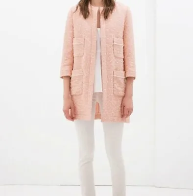 Zara Marled Pink Cotton  Jacquard XS Blazer Flare Jacket Relaxed Fit • $39