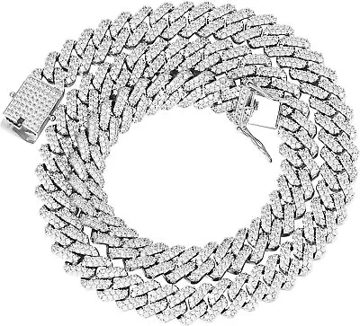 Men's Heavy Iced CZ Out Miami Cuban Link Chain With Gold Plated Stainless Steel • $70.49
