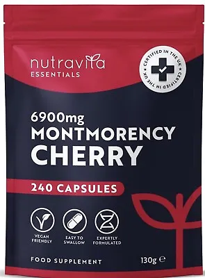 Montmorency Cherry 6900mg | 240 Capsules | Tart Cherry Extract | Vegan Made UK • £12.99
