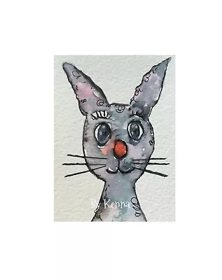 Original Hand-painted ACEO ATC Artist Trading Art Card By Kenna  Bunny Rabbit • $12.50