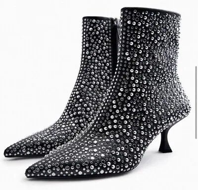 NWT Zara Studded Pointed Toe Heel Ankle Booties Sz 36 EU  • $68