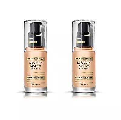 2 X Max Factor Miracle Match Blur & Nourish Foundation - 30 Porcelain - 30ml • £5.49