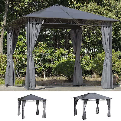 Hardtop Gazebo Garden Pavilion For Party With Polycarbonate Roof And Curtains • £493.99