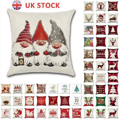 £1.19 • Buy UK 18  Christmas Xmas Cushion Cover Pillow Case Decor Reindeer Snow Gnome Gonk