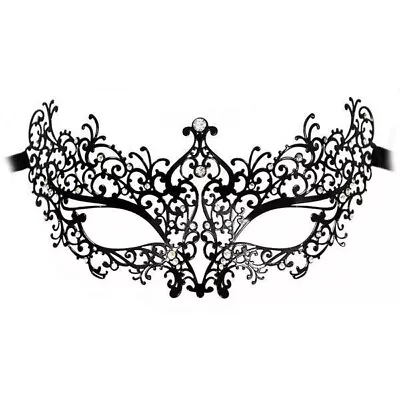 Lady Laser Cut Metal Black Venetian Mask With Clear Crystals Masquerade Mask • $14.40