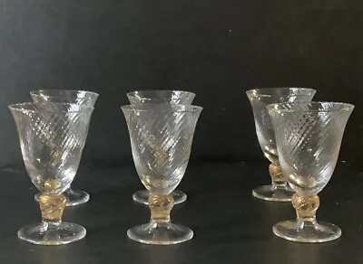 Italian Murano Venice Six Wine Goblets With Gold Flakes   • $525